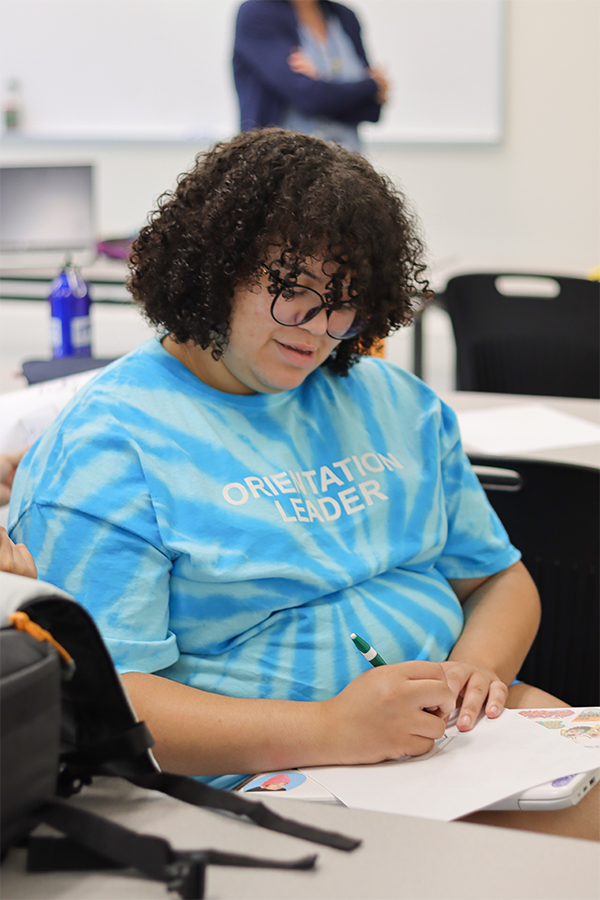 student at orientation